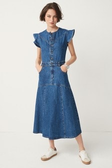 Dark Blue Denim Sleeveless Full Length Dress (A50671) | $83