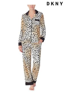 DKNY Brown Animal Cotton Classic Notch Collar Pyjama Set