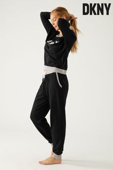 DKNY Black Signature Cotton Logo Top And Joggers Pyjama Set (A50964) | 121 €