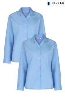 Trutex Blue Long Sleeve Revere Blouses 2 Pack (A50987) | €24 - €28