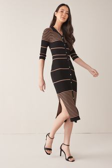 Black/Brown Stripe Knit Midi Dress (A52450) | $58