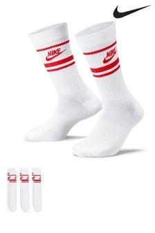 Nike White/Red Sportswear Everyday Essential White Crew Socks 3 Pack (A52609) | kr221