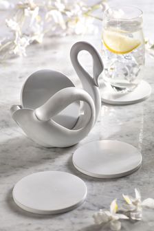 Set of 4 Swan Coasters In Holder (A52617) | $27