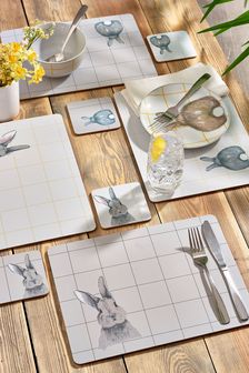 Set of 4 Rabbits Corkback Placemats and Coasters (A52619) | $23