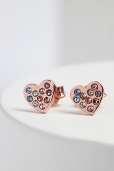Sterling Silver Rose Gold Plated Rainbow Heart Stud Earrings (A52935) | $20