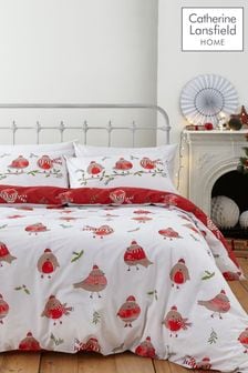 Parure taie d'oreiller et housse de couette Catherine Lansfield motif rouge-gorge de Noël (A52963) | €19 - €29