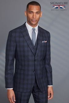 Dark Blue Reguar Fit Signature Empire Mills 100% Wool Check Suit: Jacket (A52966) | €76