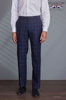 Denim Blue Reguar Fit Signature Empire Mills 100% Wool Check Suit: Trousers (A52967) | €43