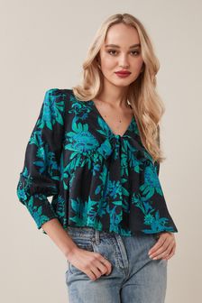Green Floral Floaty Ruffle Blouse (A53096) | €16