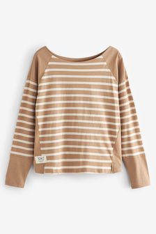 Caramel Brown/ White Stripe Raglan Long Sleeve Top (A53486) | R226