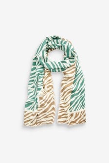 Цвет морской волны - Легкий шарф с принтом "зебра" (A53489) | 386 грн