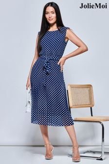 Jolie Moi Blue Hayes Pleated Chiffon Midi Dress (A53812) | kr766