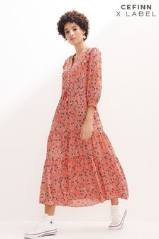 Cefinn x Label Red/Blue Check Floral Print Midi Dress (A53919) | ₪ 629