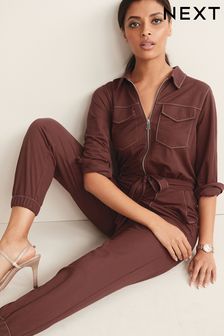 Rust Brown Zip Utility Jumpsuit (A53980) | AED232