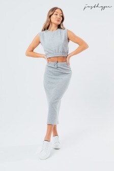 HYPE. Damen Loungewear-Set mit kurz geschnittenem Oberteil und Midirock aus Sweatshirtmaterial, Grau (A54638) | 60 €