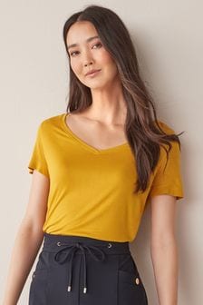 Ochre Yellow Slouch V-Neck T-Shirt (A54672) | kr99
