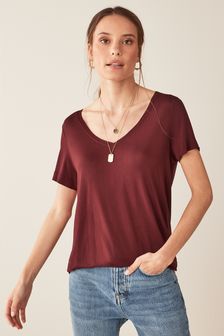Burgundy Red Slouch V-Neck T-Shirt (A54678) | KRW16,500