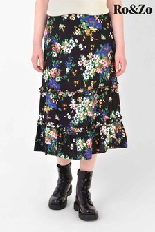 Ro&Zo Womens Black Watercolour Floral Frill Detail Skirt (A54902) | ₪ 192