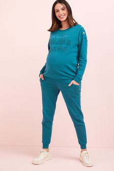 בצבע כחול ירוק - מכנסי טרנינג מאריג רך להריון (A56007) | ‏82 ₪