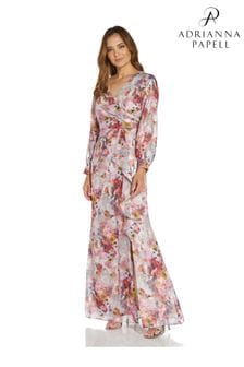 Adrianna Papell Pink Floral Printed Chiffon Gown (A56184) | €154