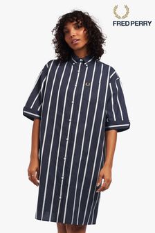 Fred Perry Navy Blue Striped Shirt Dress (A56201) | $181