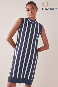 Fred Perry Navy Blue Striped Knitted Dress (A56202) | $181