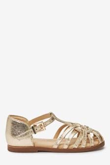 Gold Metallic T-Bar Woven Enclosed Sandals (A56793) | ₪ 63 - ₪ 74