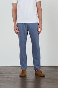 Blue Relaxed Tapered Fit Linen Blend Drawstring Trousers (A57060) | 16 €
