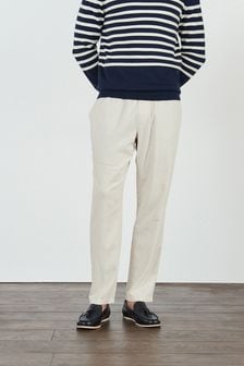 Stone Cream Relaxed Tapered Fit Linen Blend Drawstring Trousers (A57062) | ₪ 80