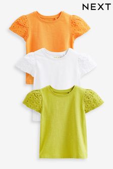 Green & Orange Broderie Sleeve T-Shirts 3 Pack (3mths-7yrs) (A57336) | €11 - €16
