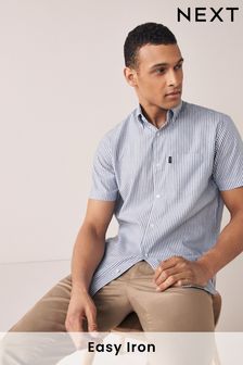Blue Stripe Regular Fit Short Sleeve Easy Iron Button Down Oxford Shirt (A57882) | $30
