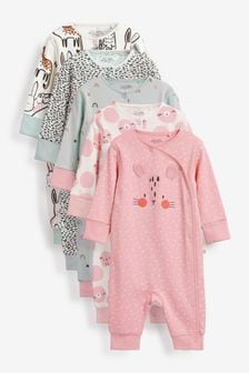 Pink/Mint Green Bunny Baby 5 Pack Printed Footless Sleepsuits (0mths-3yrs) (A58058) | $53 - $56