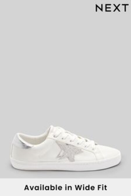 White And Silver Wide Fit Forever Comfort® Star Lace-Up Trainers (A58080) | kr393