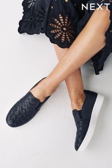 Темно-синий - Коллекционные текстильные кроссовки без шнурков (A58086) | €27