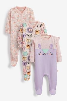 Purple Animal 3 Pack Baby Sleepsuits (0-2yrs) (A58240) | R366 - R402