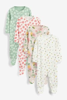 Pink/Green Floral Baby Baby 4 Pack Sleepsuits (0mths-3yrs) (A58242) | 93 QAR - 103 QAR