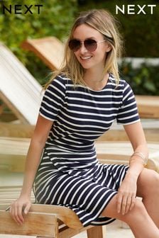 Navy Blue Stripe Wrap T-Shirt Dress (A58367) | 31 €
