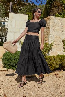 Black Tiered Midi Skirt (A58377) | $42