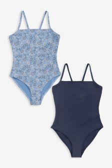 Navy Blue/Floral Square Neck Swimsuits 2 Pack (A58850) | ₪ 121