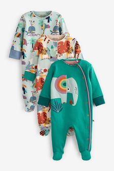 Green Elephant Baby 3 Pack Sleepsuits (0mths-2yrs) (A58871) | kr266 - kr293