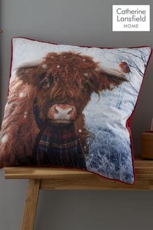 Catherine Lansfield Silver Highland Cow Christmas Cushion (A58923) | 23 €