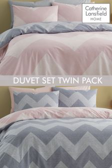 Catherine Lansfield Pink Chevron Geo Twin Pack Duvet Cover and Pillowcase Set (A58936) | ₪ 112 - ₪ 205