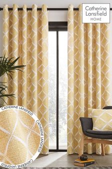 Catherine Lansfield Yellow Geo Textured Diamond Eyelet Curtains (A58944) | €34 - €95