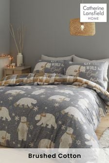 Catherine Lansfield Grey Brushed Cotton Polar Bear Duvet Cover and Pillowcase Set (A58950) | €29 - €44