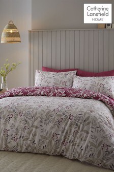 Catherine Lansfield Natural Brushed Cotton Lingoberry Floral Duvet Cover and Pillowcase Set