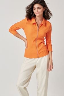 Orange Zip Through Ribbed Sweatshirt (A59245) | 19 €