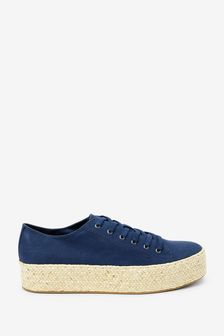 Navy Blue Lace Up Forever Comfort® Espadrille Flatform Trainers (A59330) | €37