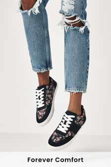 Floral Print Regular/Wide Fit Forever Comfort® Suede Lace Up Trainers (A59337) | $56