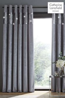 Catherine Lansfield Grey Crushed Velvet Glamour Sequin Curtains (A59521) | €40 - €108