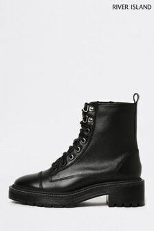 River Island Black Panelled Ankle Boots (A59616) | $107